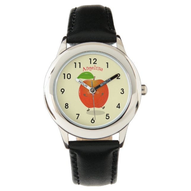 Cute dancing apple cartoon illustration watch (Front)