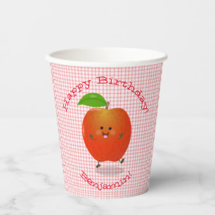 Cute dancing apple kawaii cartoon illustration paper cups