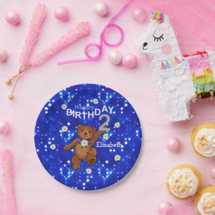 Cute Dancing Bear 2nd Birthday Paper Plate