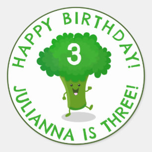 Cute dancing broccoli personalised birthday classic round sticker