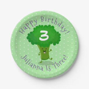 Cute dancing broccoli personalised birthday paper plate