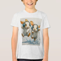 Cute Dancing Bunnies with Headphones Kids T-Shirt
