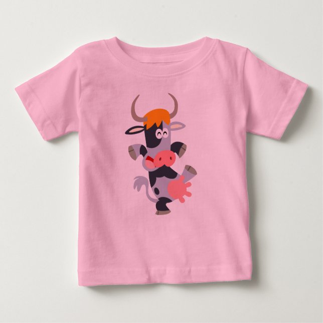 Cute Dancing Cartoon Cow  Baby T-Shirt (Front)