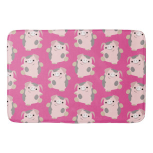 Cute Dancing Cartoon Pig Repeat Pattern Bath Mat
