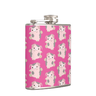 Cute Dancing Cartoon Pig Repeat Pattern Flask