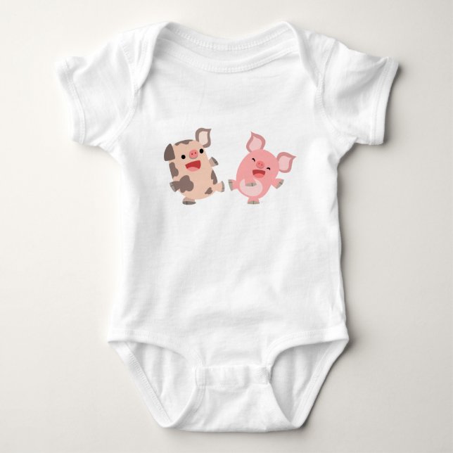 Cute Dancing Cartoon Pigs Baby Apparel Bodysuit (Front)