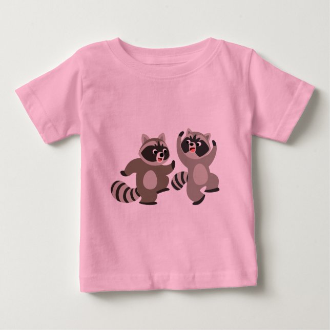 Cute Dancing Cartoon Raccoons Baby T-Shirt (Front)