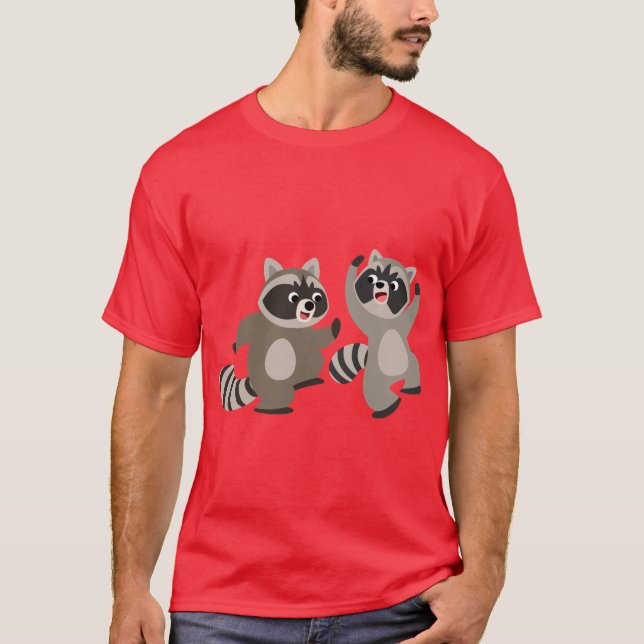 Cute Dancing Cartoon Raccoons T-Shirt (Front)