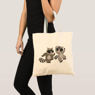 Cute Dancing Cartoon Raccoons Tote Bag