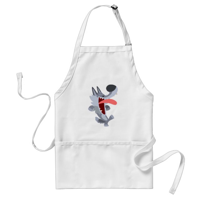 Cute Dancing Cartoon Wolf Apron (Front)