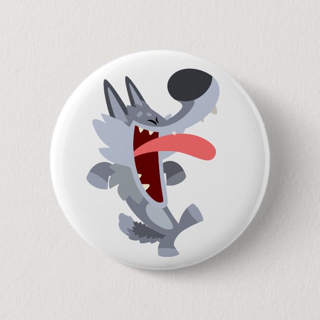 Cute Dancing Cartoon Wolf Button Badge (Front)