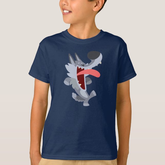 Cute Dancing Cartoon Wolf Children T-Shirt (Front)