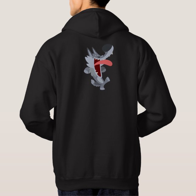 Cute Dancing Cartoon Wolf Hoodie (Back)
