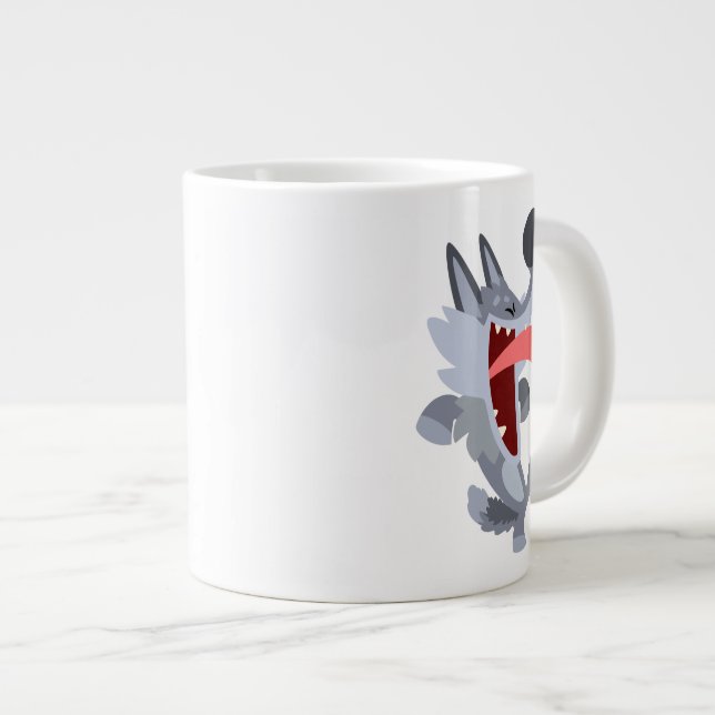 Cute Dancing Cartoon Wolf Jumbo Mug (Front Right)