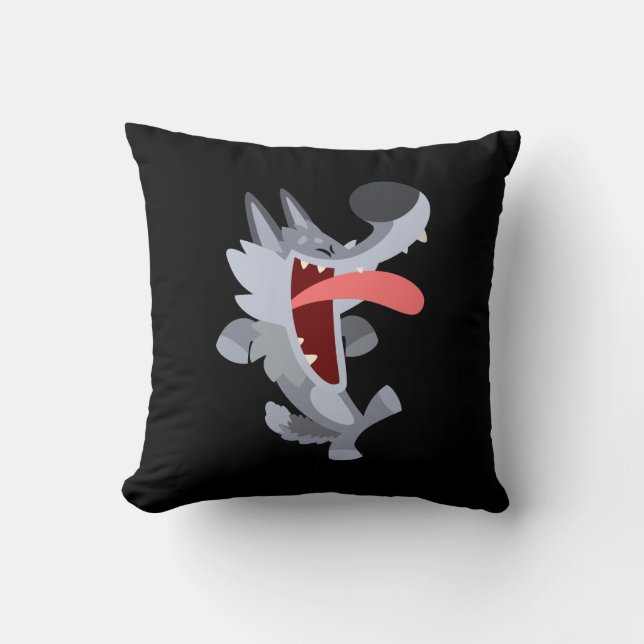 Cute Dancing Cartoon Wolf Pillow (Front)