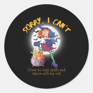 Cute Dancing Cat Witch Costume Halloween Classic Round Sticker