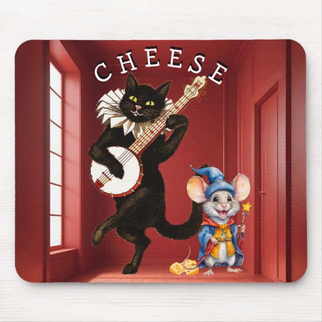 Cute Dancing Cat with Guitar and Mouse Friend  Pad (Front)