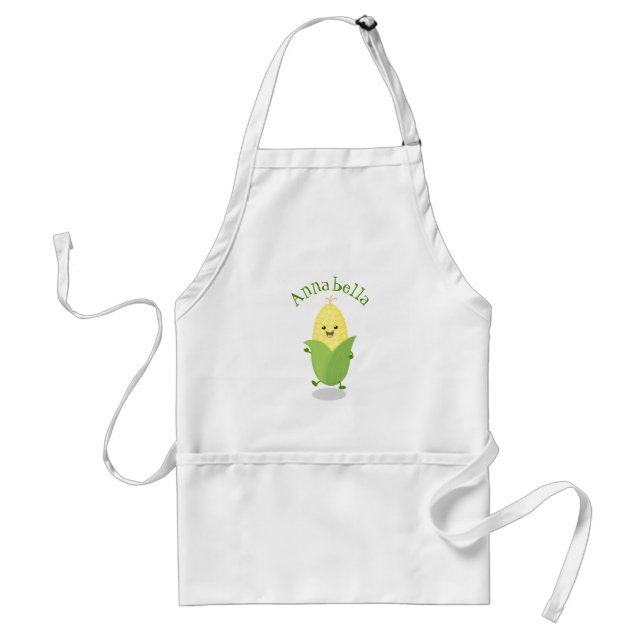 Cute dancing corn cob cartoon illustration standard apron (Front)