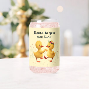 Cute Dancing Ducklings with Floral Spring Vibes Can Glass