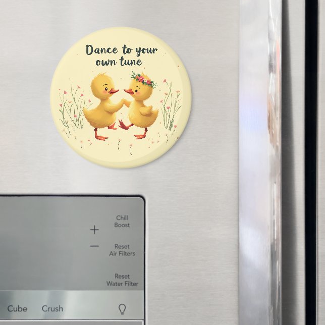 Cute Dancing Ducklings with Floral Spring Vibes Magnet (In Situ (Fridge))