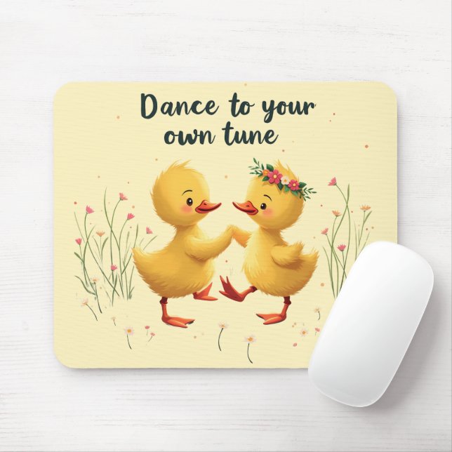 Cute Dancing Ducklings with Floral Spring Vibes Mouse Pad (With Mouse)