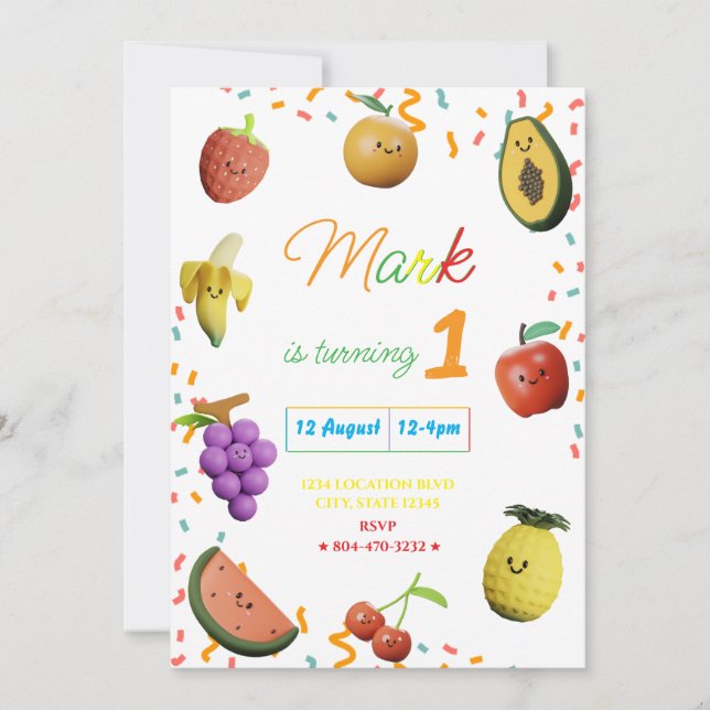 Cute Dancing Fruit Birthday Party Invitation (Front)