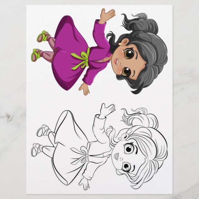 Cute dancing girl  colouring page (Front)