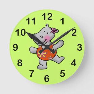 Cute dancing hippo round clock