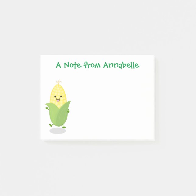 Cute dancing kawaii corn cob cartoon illustration post-it notes (Front)