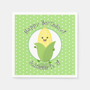 Cute dancing kawaii corn ear cartoon illustration napkin