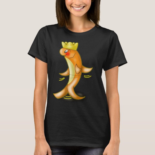 Cute Dancing Kawaii Orange Fish With Crown T-Shirt (Front)