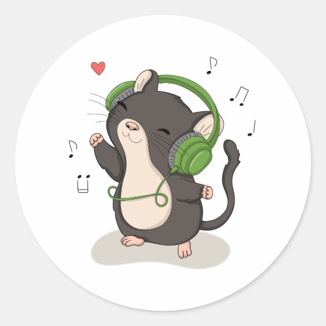 Cute Dancing Mouse with Headphones Music Sticker (Front)