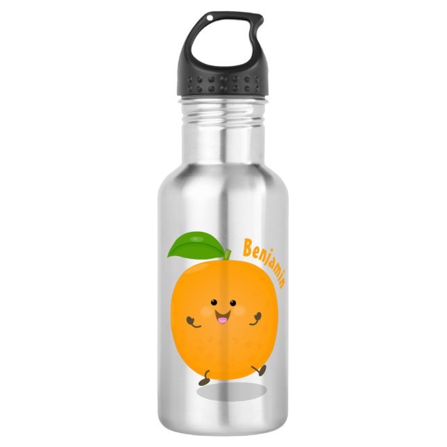 Cute dancing orange citrus fruit 532 ml water bottle (Front)