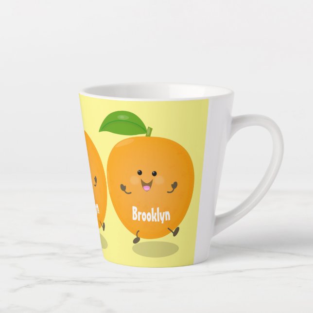 Cute dancing orange citrus fruit latte mug (Right)