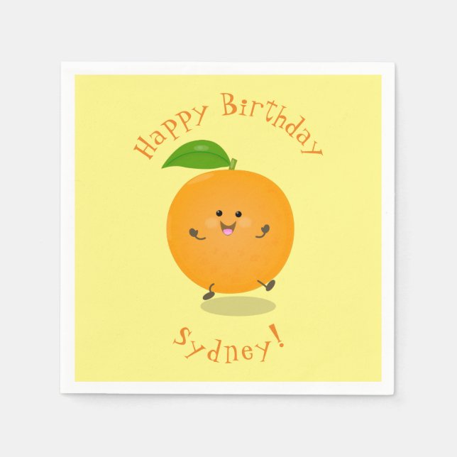 Cute dancing orange citrus fruit napkin (Front)