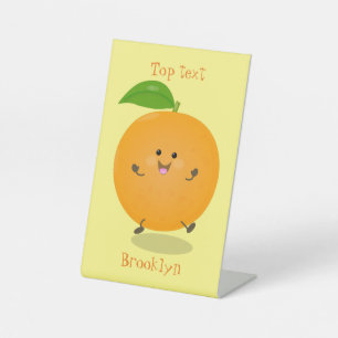 Cute dancing orange citrus fruit pedestal sign
