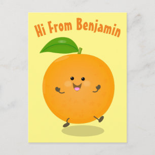 Cute dancing orange citrus fruit postcard