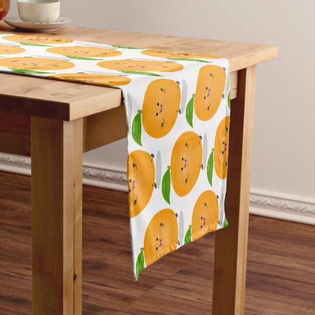Cute dancing orange citrus fruit short table runner (In Situ)