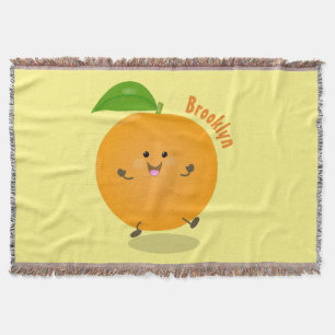 Cute dancing orange citrus fruit throw blanket