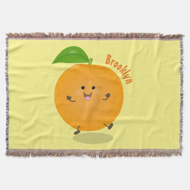 Cute dancing orange citrus fruit throw blanket (Front)