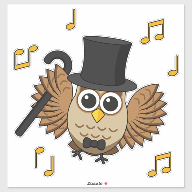 Cute Dancing Owl with Music Notes Cartoon (Sheet)