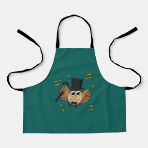 Cute Dancing Owl with Music Notes Cartoon Apron