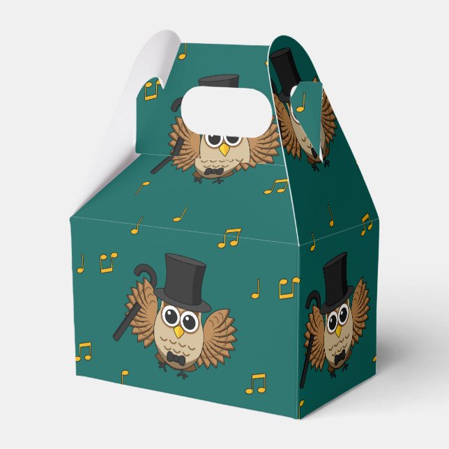 Cute Dancing Owl with Music Notes Cartoon Favour Box (Front Side)