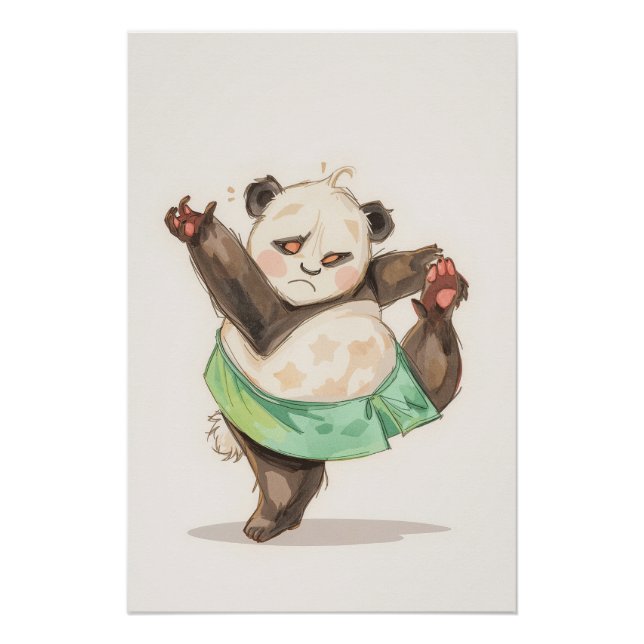 Cute Dancing Panda Poster | Funny Cartoon Wall Art (Front)