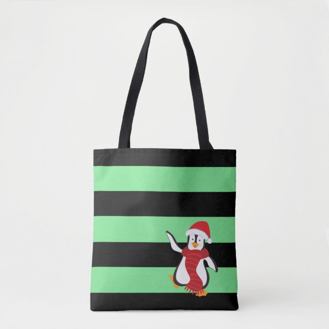Cute Dancing Penguin w/Red Hat and Scarf Tote Bag (Front)