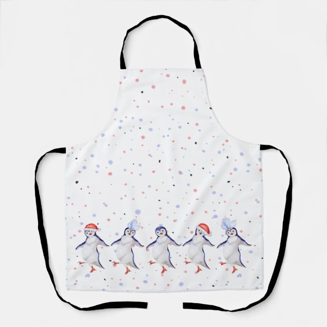 Cute Dancing Penguins Christmas Apron (Front)