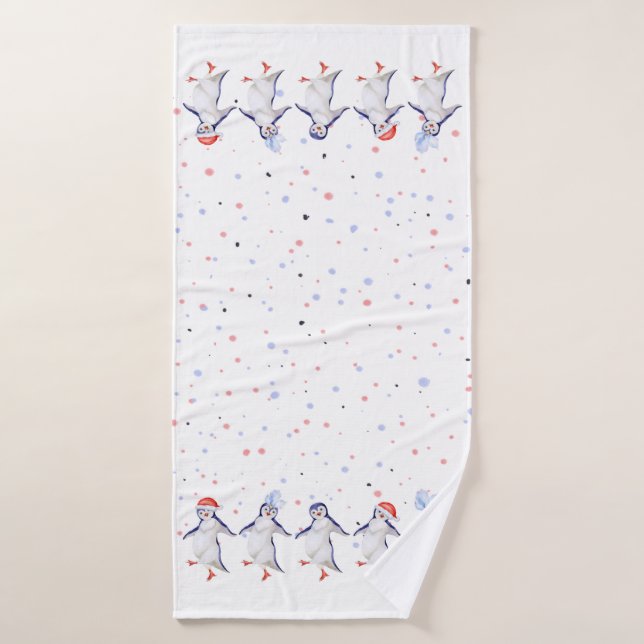 Cute Dancing Penguins Christmas Bath Towel (Bath Towel)