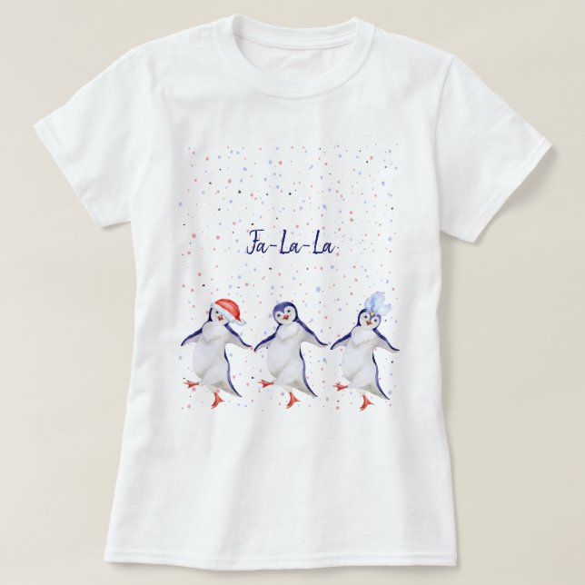 Cute Dancing Penguins Christmas T-Shirt (Design Front)