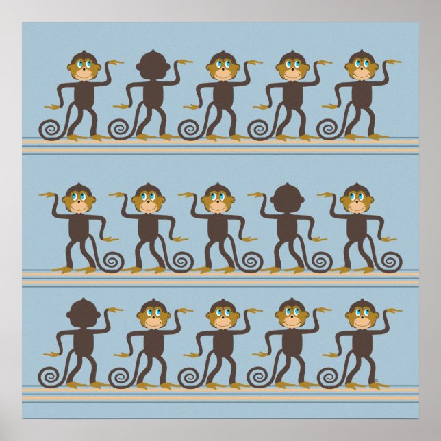 Cute dancing safari pattern, boy's room poster (Front)