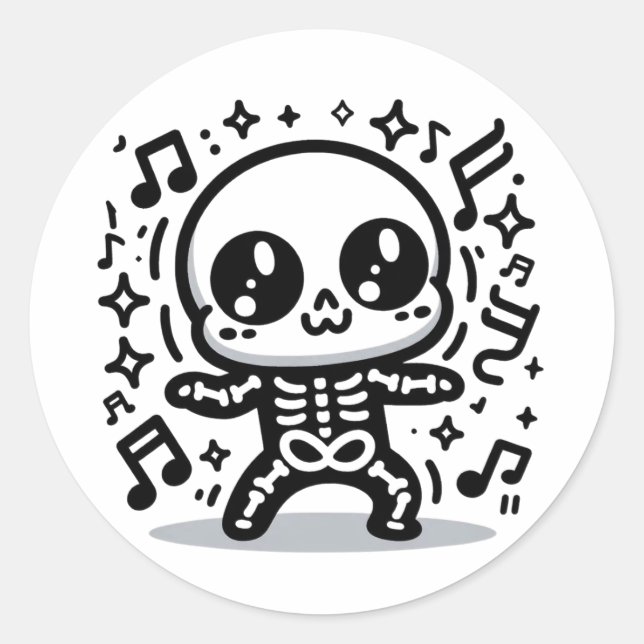 Cute Dancing Skeleton Funny Kawaii Halloween Decal Classic Round Sticker (Front)